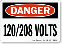 Danger 120/208 Volts Sign