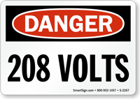 Danger 208 Volts Sign