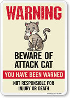 Warning Beware of Attack Cat Sign You Have Been Warned Not Responsible For Injury Or Death Sign