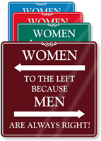 Women To The Left Humorous Restroom Sign