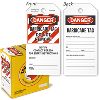 Danger Barricade Do Not Remove Tag in a Box