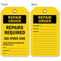 Repair Order  Repairs Required Inspection Record Tag