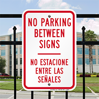 Bilingual No Parking Between Signs