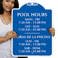 Bilingual Pool Hours for Week Signature Sign
