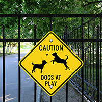 Diamond Caution Dogs At Plays Sign