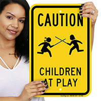 Children At Play Caution with Graphic Sign