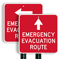 Evacuation Route Ahead Arrow Sign