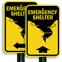 Graphic and upward Arrow Emergency Shelter Sign 