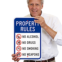 No Alcohol Drugs Smoking Weapons Property Rules Sign