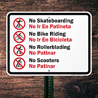 No Skateboarding Bilingual Sign With Graphic