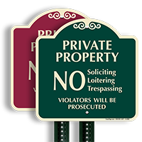 Private Property No Soliciting Loitering Trespassing Sign