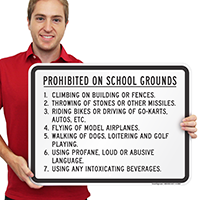 Prohibited on School Grounds Sign