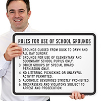 Rules for use of School Grounds Sign