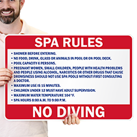 Spa Rules, Custom, No Diving Signs
