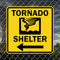 Emergency Tornado Shelter Sign With Left Arrow