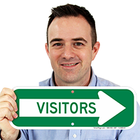 Visitors With Right Arrow Sign