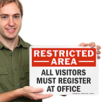 All Visitors Register At Office Sign