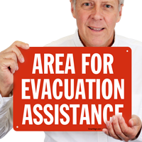 Evacuation Assistance White on Red Sign
