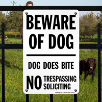 Beware Of Dog No Trespassing Soliciting Sign