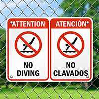 Bilingual No Diving Sign with Symbol