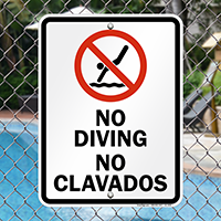 Bilingual No Diving Sign with Symbol