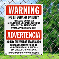 Bilingual No Lifeguard, Use Adult Supervision Sign