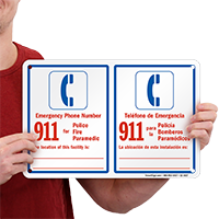 Bilingual Pool Area Emergency Phone Number Sign