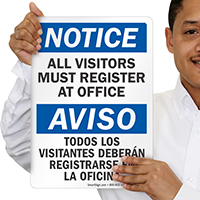 All Visitors Must Register At Office Bilingual Sign