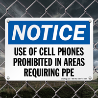 Cell Phones Prohibited In Areas PPE Sign