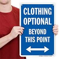 Clothing Optional Beyond Point sign, Bidirectional Arrow