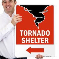 Tornado Emergency Shelter Area Sign with Left Arrow