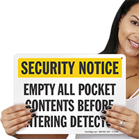 Empty All Pocket Contents Before Entering Detector Sign