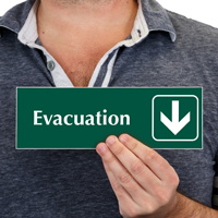 Evacuation with Down Arrow Symbol Sign 