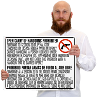 Bilingual No Open Carry Sign