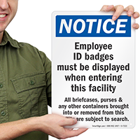 Employee ID Badges Must Be Displayed Notice Sign