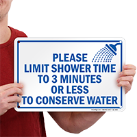 Limit Shower Time to Conserve Water Sign