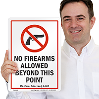 Maryland Firearms And Weapons Law Sign