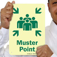 Glow-in-the-Dark Muster Point With People Assembled Graphic Sign