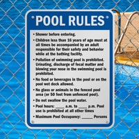 Custom Pool Rules Sign for New York