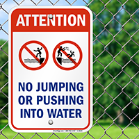 No Jumping or Pushing Into Water Sign