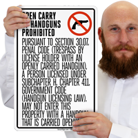 Handguns Prohibited Texas Sign