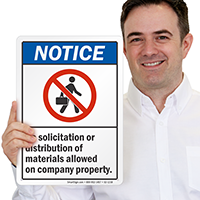 No Soliciting Or Distribution Allowed Notice Sign