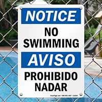 Notice No Swimming Bilingual Sign