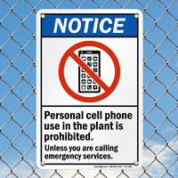 Notice Personal Cell Phone Use Prohibited Sign