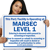 Port/Facility Operating At Marsec Level 1 Sign, Blue