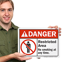 Restricted Area No Smoking At Any Time Sign