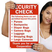 Items Are Not Permitted Beyond This Point Sign