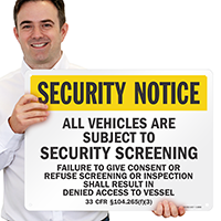 Vehicles Subject To Security Screening Marsec Sign