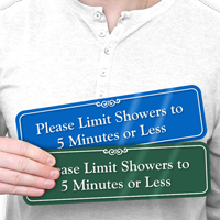 Showers Limit to 5 Minutes or Less Sign