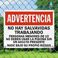 Spanish No Lifeguard, Use Adult Supervision Sign